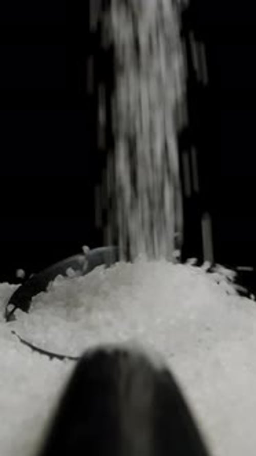 Vertical video. Sugar Addiction, Sugar Crystals Are Poured onto The Spoon And They Disappear Under