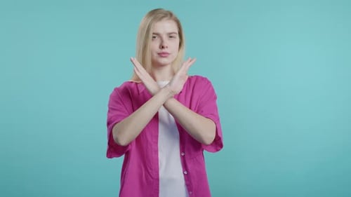 No Never Young Woman Rejecting Gesture Stop Crossing Hands Ban Timeout