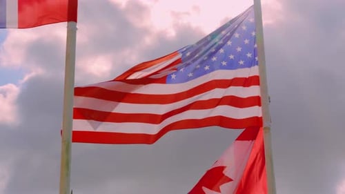 National Flags Waving Gently in Breeze