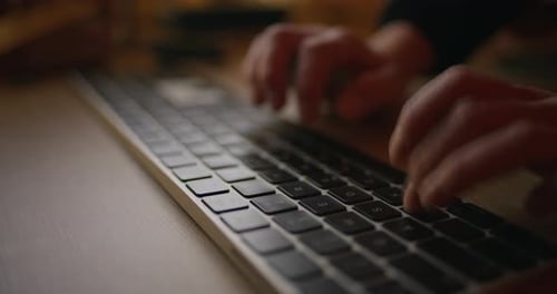 Typing On Computer Keyboard Late Office Working Business Corporate