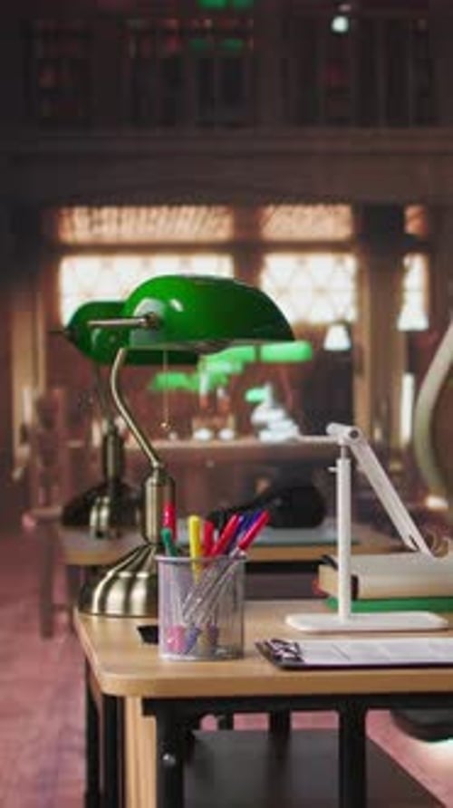 Vertical Video Professional Library Space Designed with Historic Architecture and Study Desks