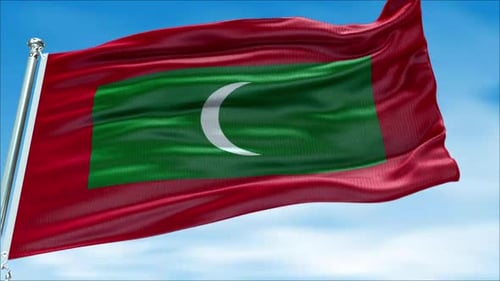 Realistic Maldives Flag Waving in Blue Sky Animation Loop