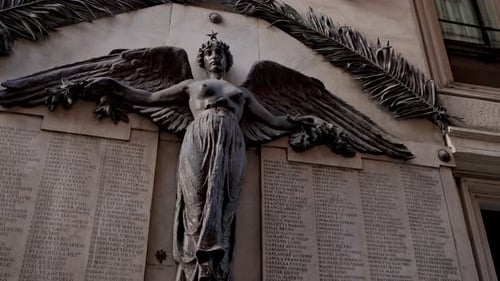 Palazzo Del Seminario Winged Angel Woman Monument Stone Figure Stands Gracefully Against the