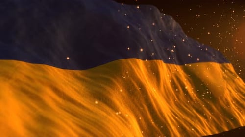 Dynamic Waving Flag with Glowing Sparkle Particles Background