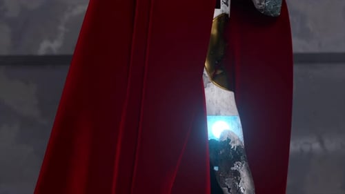 Futuristic Robotic Statue Reveal with Dramatic Red Drape