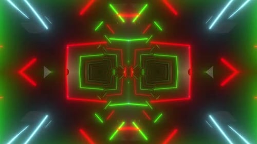 Dynamischer Neontunnel mit pulsierenden roten und grünen Lichtern