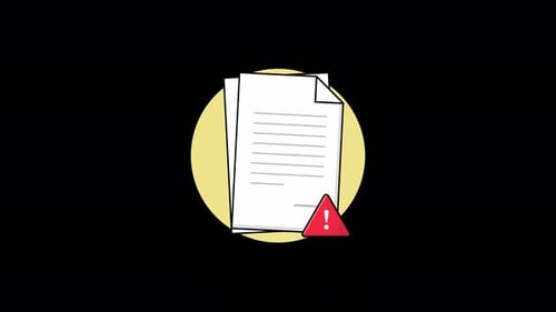 Papier à documents avec icône de danger. Vidéo d'animation sur un concept de document risqué - Transparente
