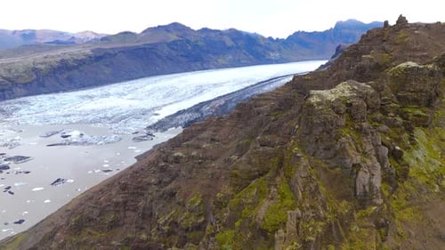 Aerial View of Iceland Glacier Valley and Rugged Mountain Peaks