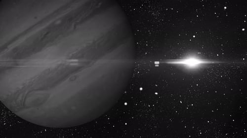 Cosmic Planet and Bright Lens Flare in Deep Space