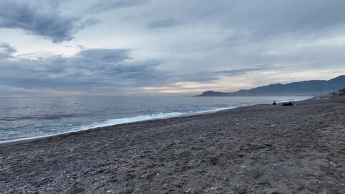 Cloudy Sunset High Above the Sea Aerial View on Mediterranean Coast in Winter