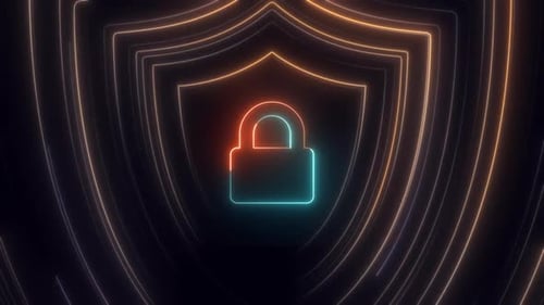 Security Shield Glowing Speed Lines With Padlock V6