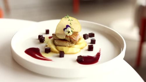 A dish of goose liver. Foie gras. Close-up