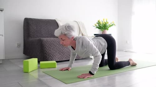 Woman Doing Yoga at Home on Mat