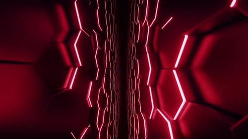 Futuristic Red Neon Hexagon Tunnel Loop Animation