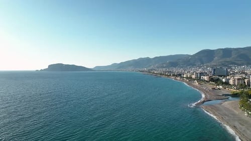 Aerial View of Mediterranean Coastline in the Sunset