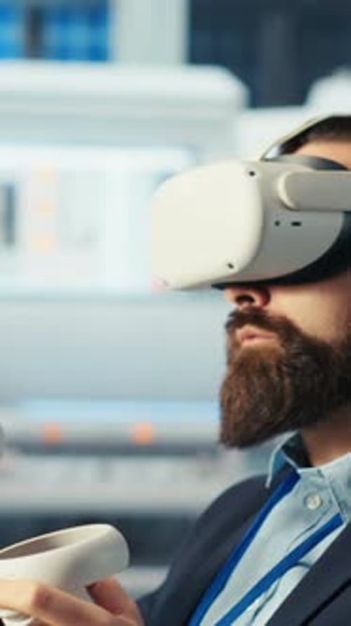 Vertical Video Photovoltaics Factory Expert Using VR Tech to Build Energy Generators Models