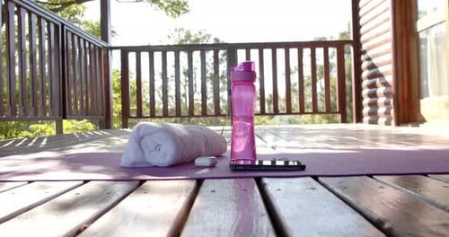 Yoga Mat with Water Bottle, Towel, Phone, Earbuds