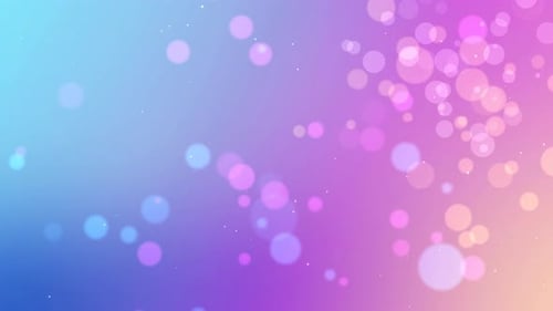 Animation of colorful circles, bokeh effect, light leaks. Abstract floating particles, lights