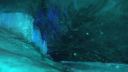 Turquoise Pure Color of Ice Inside the Ice Cave