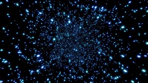 Parallax effect of glowing blue particles rotating seamlessly against a black background 3d render