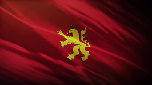 Animated Red Flag with Golden Crowned Lion Waving
