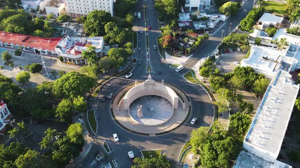 Aerial view of Monumento a la Bandera in Merida, Yucatan, Mexico ...