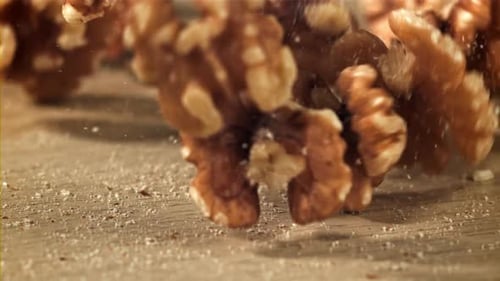 Walnuts Falling in Slow Motion