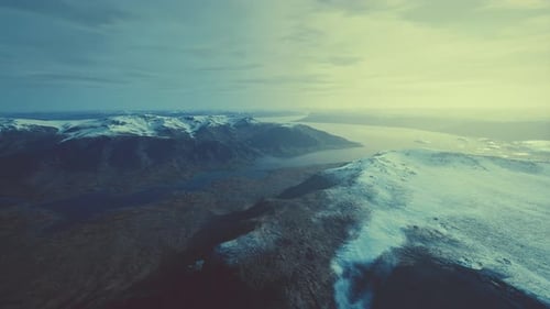 Aerial View of Fjord in Cold Winter Weather