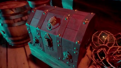 Treasure chest is opened, zooms in on treasure inside.