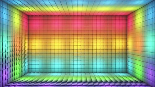 Cubes lumineux clignotants de haute technologie diffusant des images de la salle Stage 28