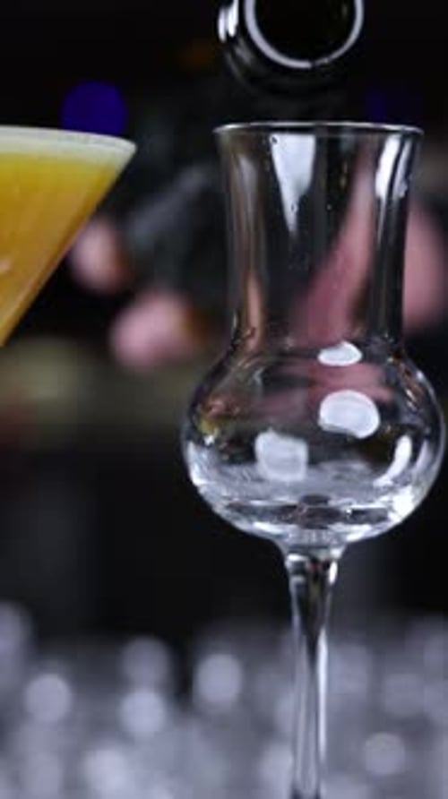 bartender prepares a cocktail at the bar