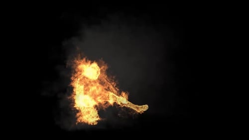 Fiery Human Figure Appearance and Disappearance with Smoke
