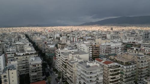 Athens Under Stormy Skies – Aerial Cityscape