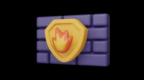 pare-feu, icône 3D d'un concept de cybersécurité, boucle alpha