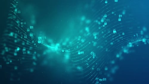 Futuristic Digital Data Stream with Security Padlocks