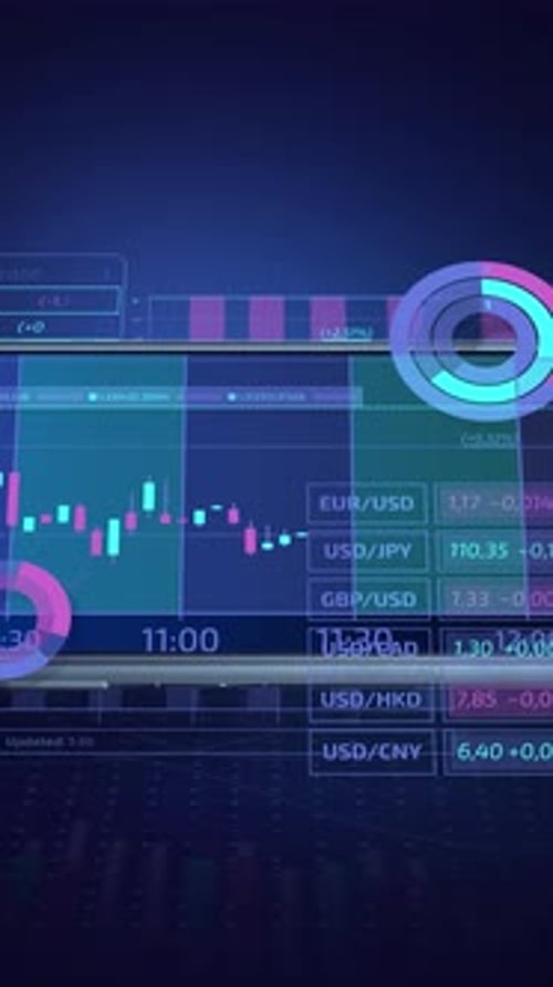 Phone and Animated Stock Data Presented Through Infographics