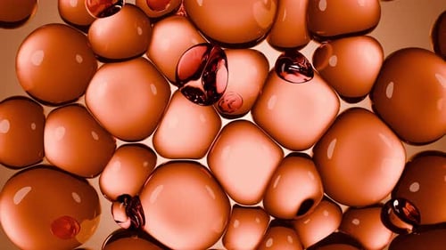 Abstract bubbles animation. Transparent glossy spheres or balls, water or oil drops