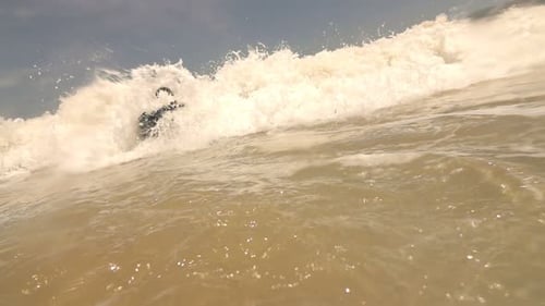 Happy Teenage Boy Surfing on Board in Sea, Super 240