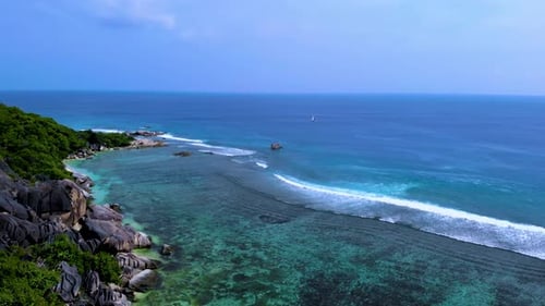 Anse Source D Argent Beach La Digue Island Seychelles Aerial View on Tropical Beach Seychelles