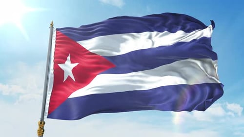 Realistic Cuba Flag Waving in Bright Blue Sky