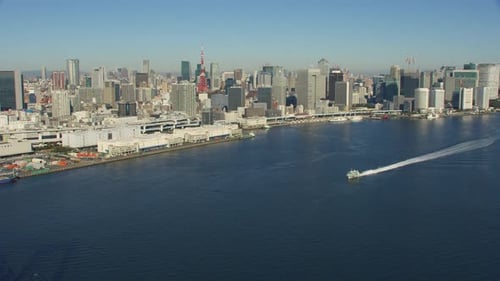 Tokyo, Japan Circa-2018. Tokyo Bay Aerial with Rainbow Bridge and Tokyo