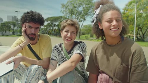 Portrait of Happy Gen Z Friends in City of Summer Day