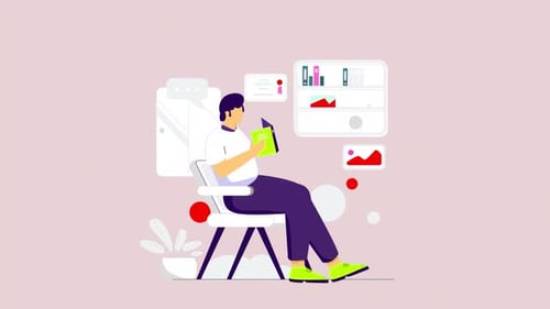 Flat Design Animation of Person Reading and Studying for Education