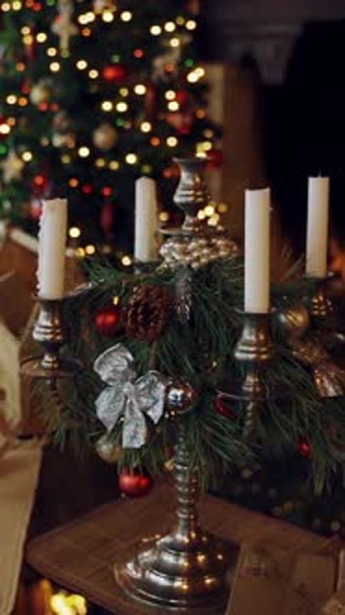 Living room with christmas interior. Vertical video