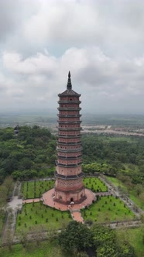 Aerial View of Bai Dinh Pagoda, Ninh Binh, Vietnam, vertical
