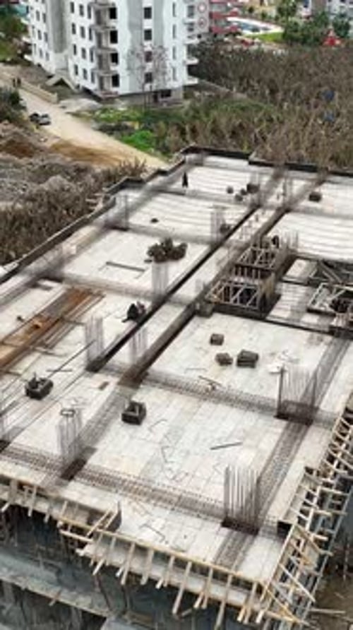 Vertical Video Aerial View Construction Site Work on Site