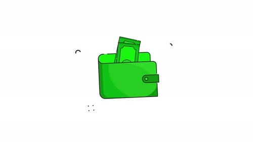 animated video of wallet icon with cash