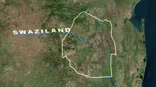 Global Earth Zoom to Swaziland Country Outline Reveal