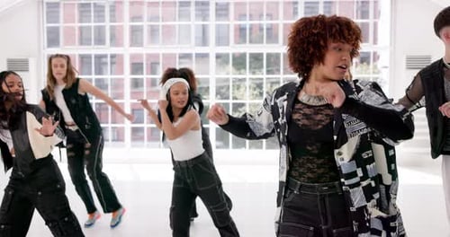 Applause, hip hop and music with people in studio for choreography, rehearsal or training together