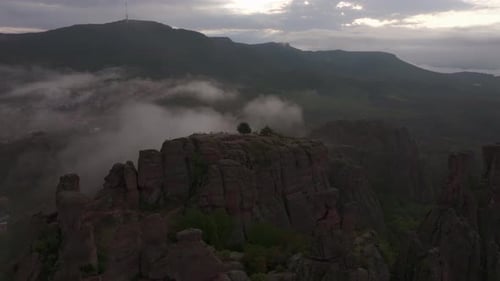 Aerial view of belogradchik fortress at sunrise, Bulgaria.